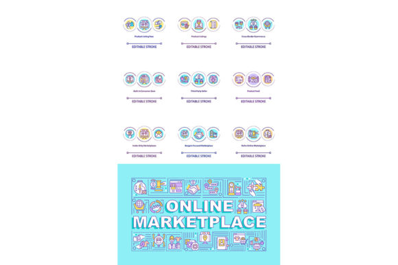 Online Marketplace Concept Icons Set: Visualizing Digital Commerce