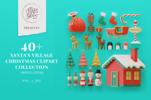 Santa's Village Christmas Clipart: Festive Design Assets
